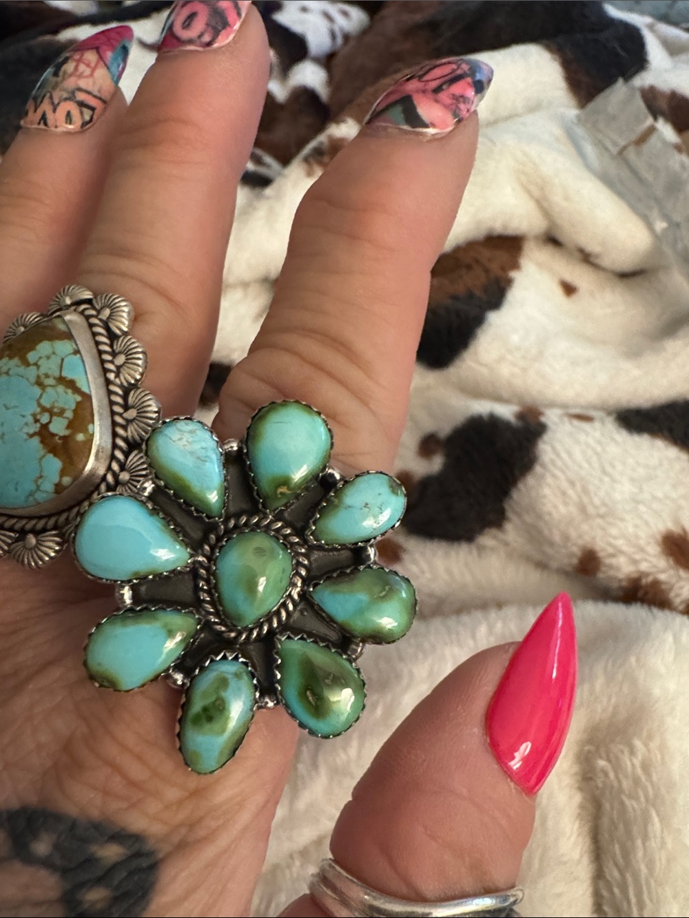 Sonoran  Turquoise Floral Cluster Ring - Blue/Green Stone Accent